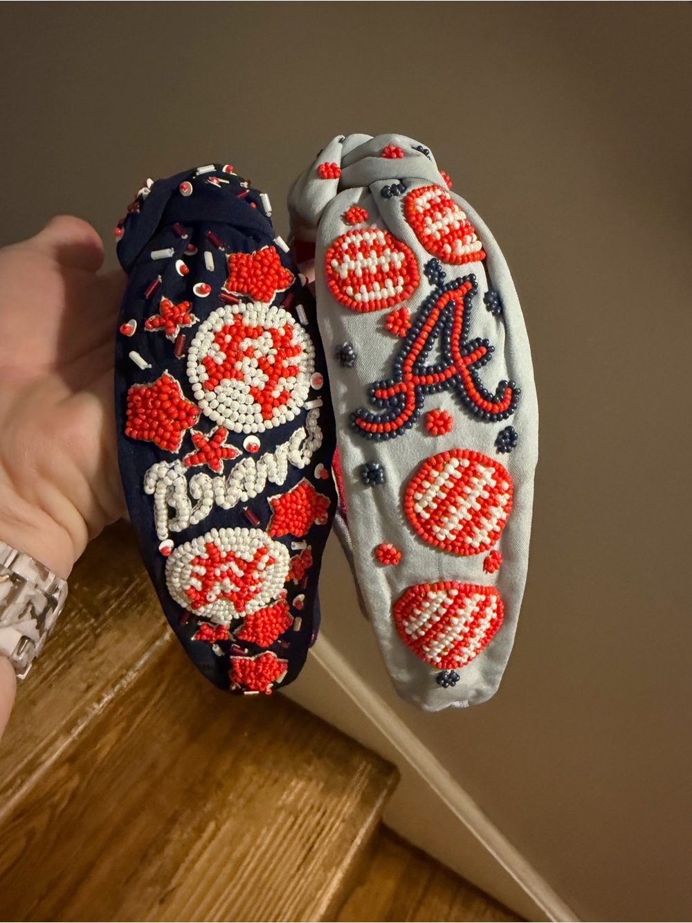 Beaded Atlanta Braves Headband Set in Navy, Gray, Red